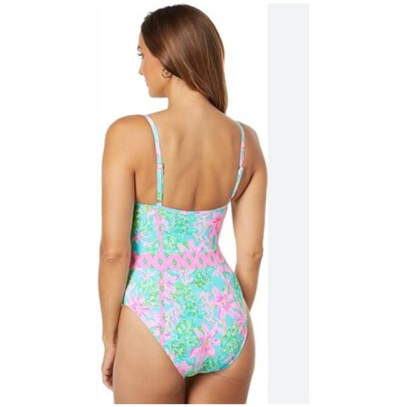Lily Pulitzer Swimsuit Womens 14 Palma One Piece Bathing Suit Floral Cruise Vaca - Picture 2 of 6